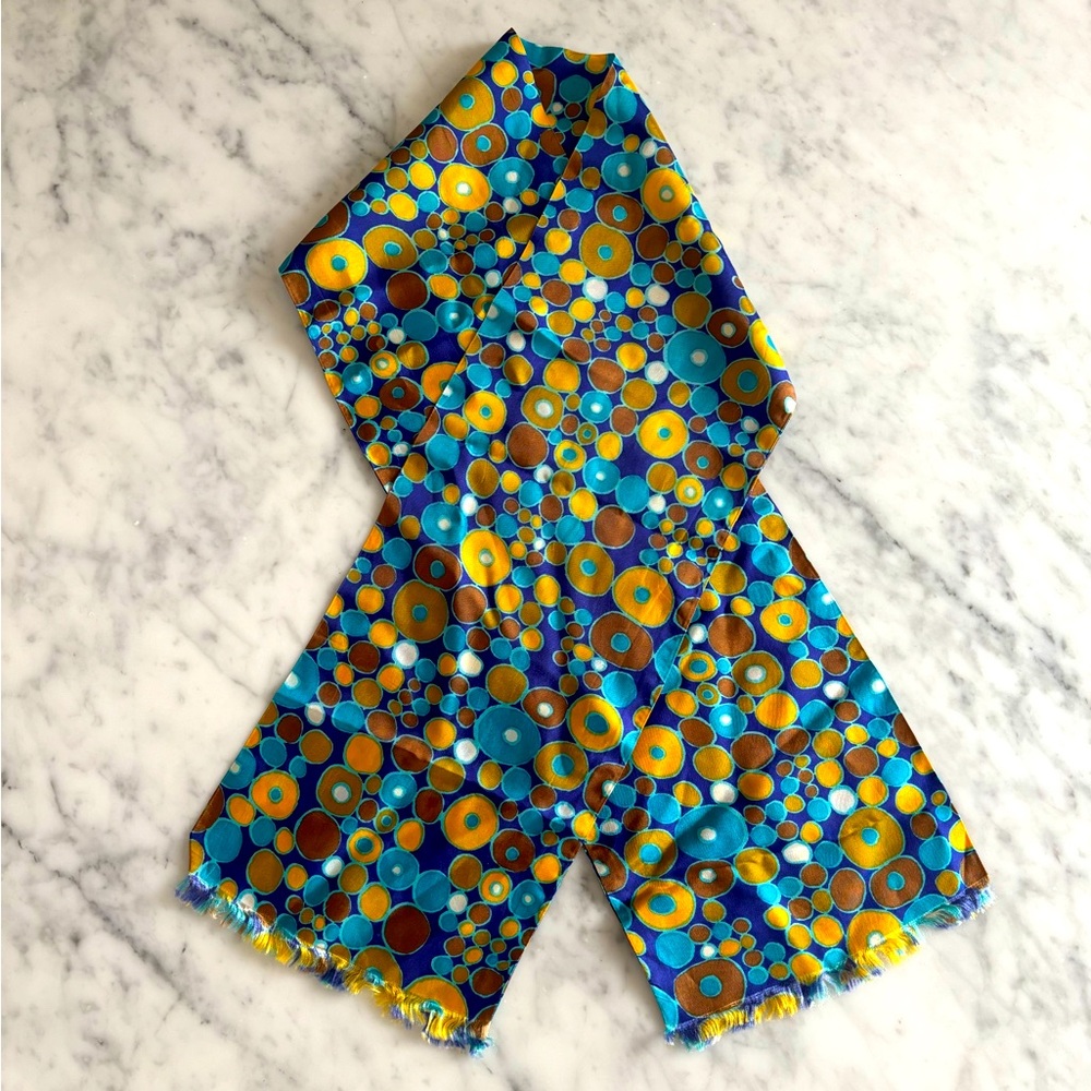 Vintage silk scarf in rich colours and circle pattern unisex